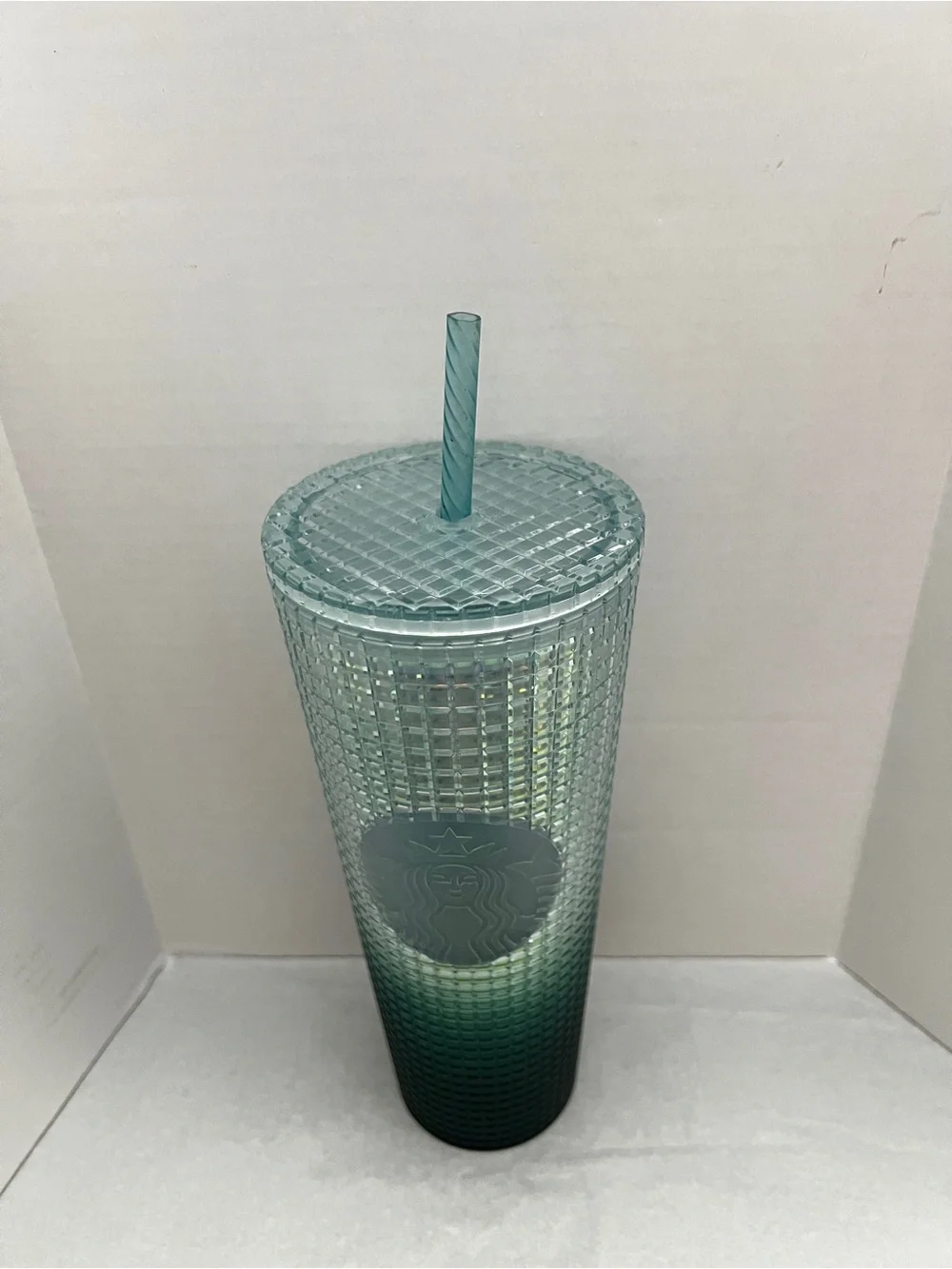 Starbucks Jade Green Ombre Grid Venti 24oz Cold Drinks Cup Tumbler